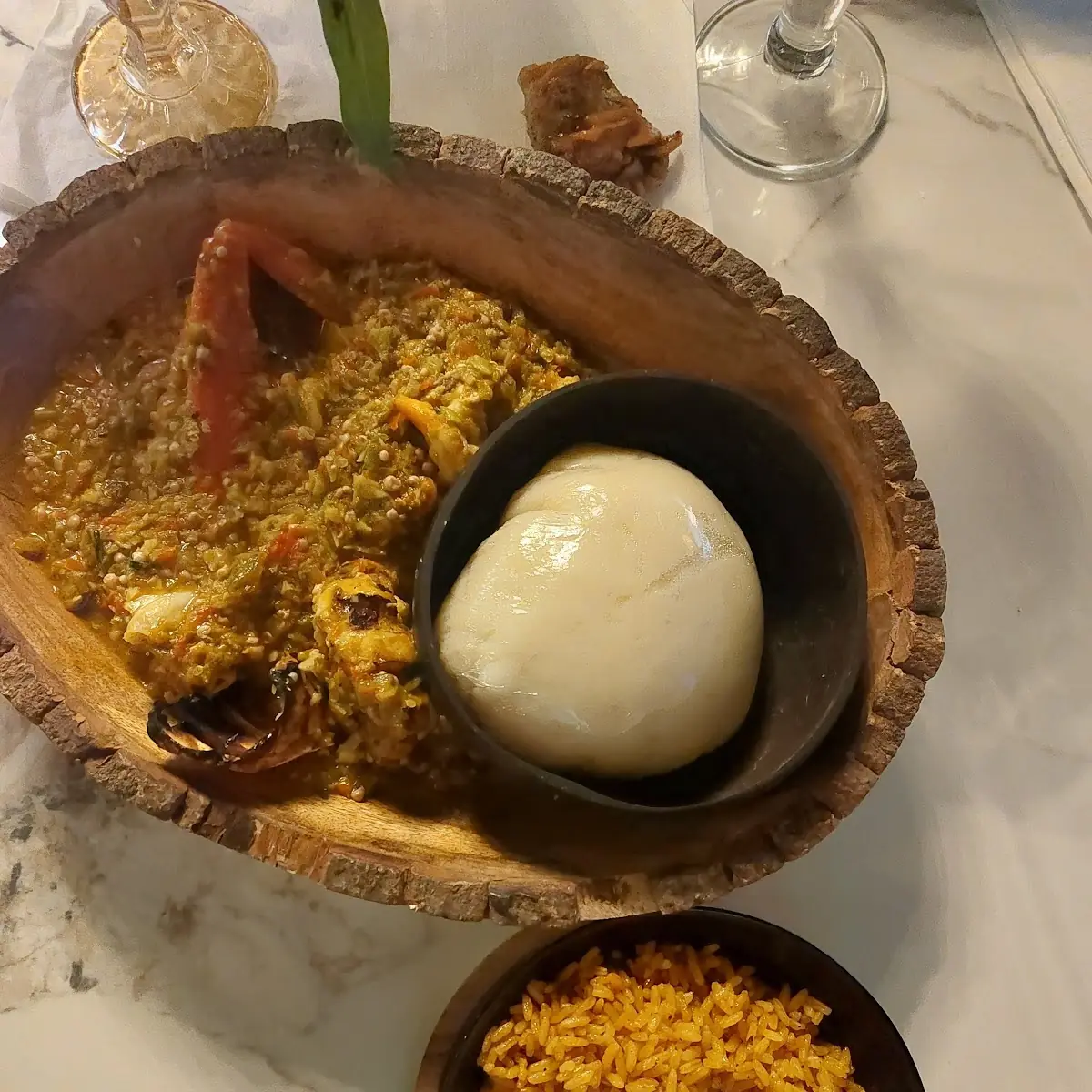 Seafood Okoro with Pounded Yam