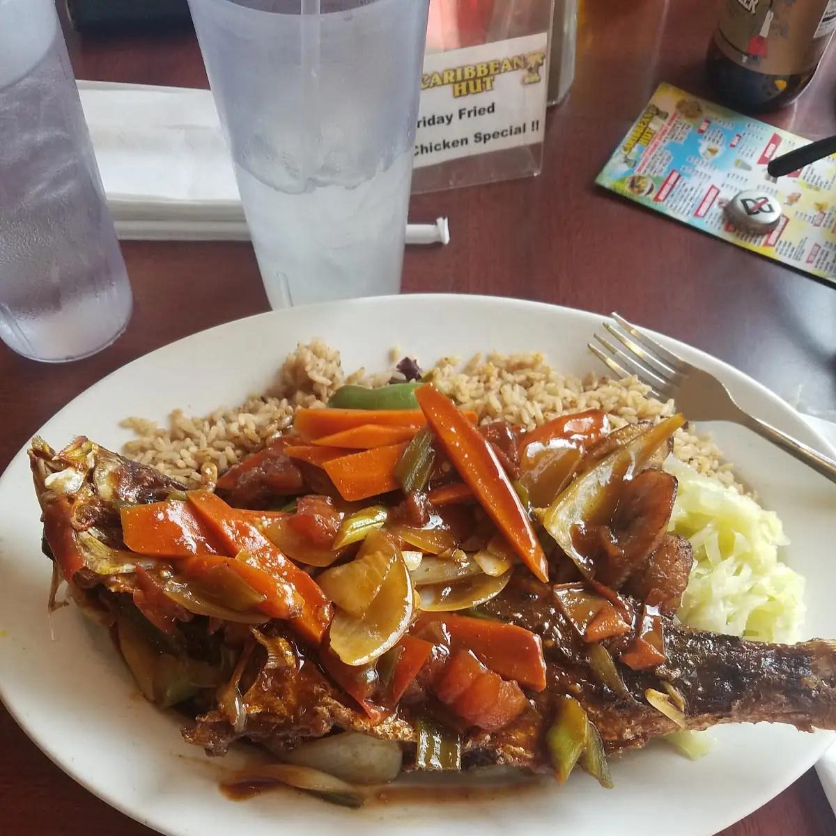 Stewed Red Snapper with Brown Gravy and Rice