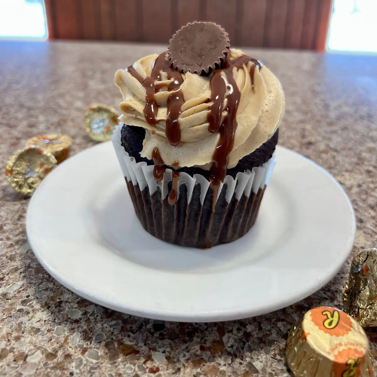 Chocolate Cake with Peanut Butter Icing Slice