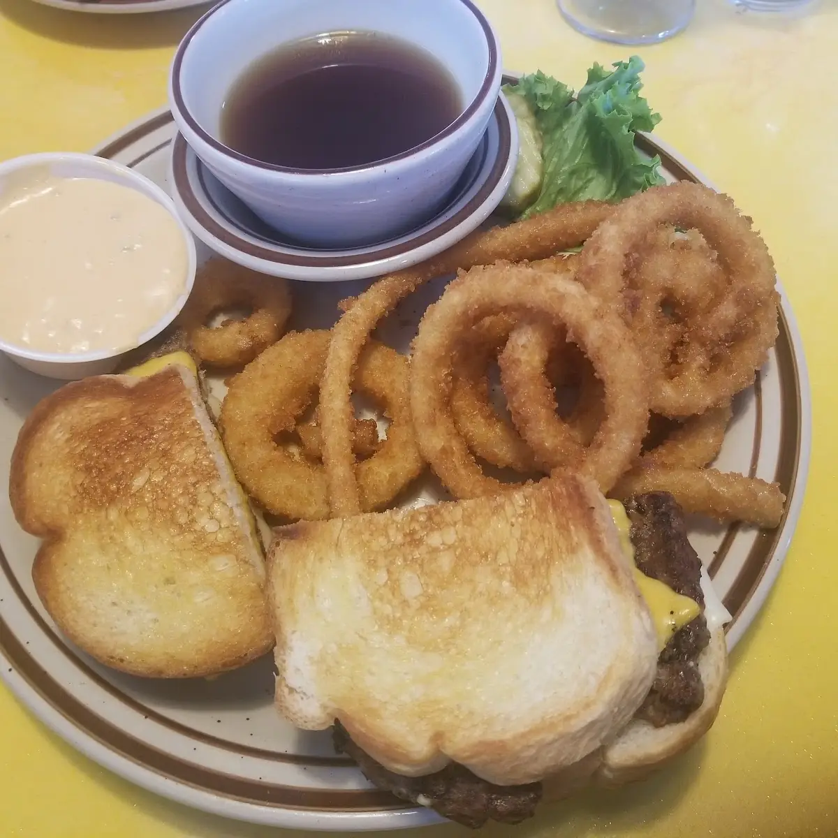 Burger and Onion Rings