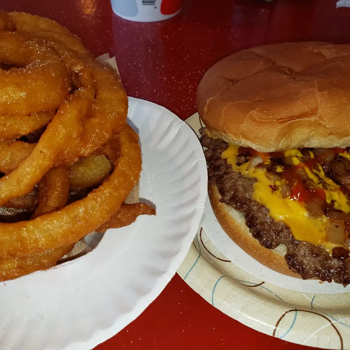 Cheese Burger with Onion Rings