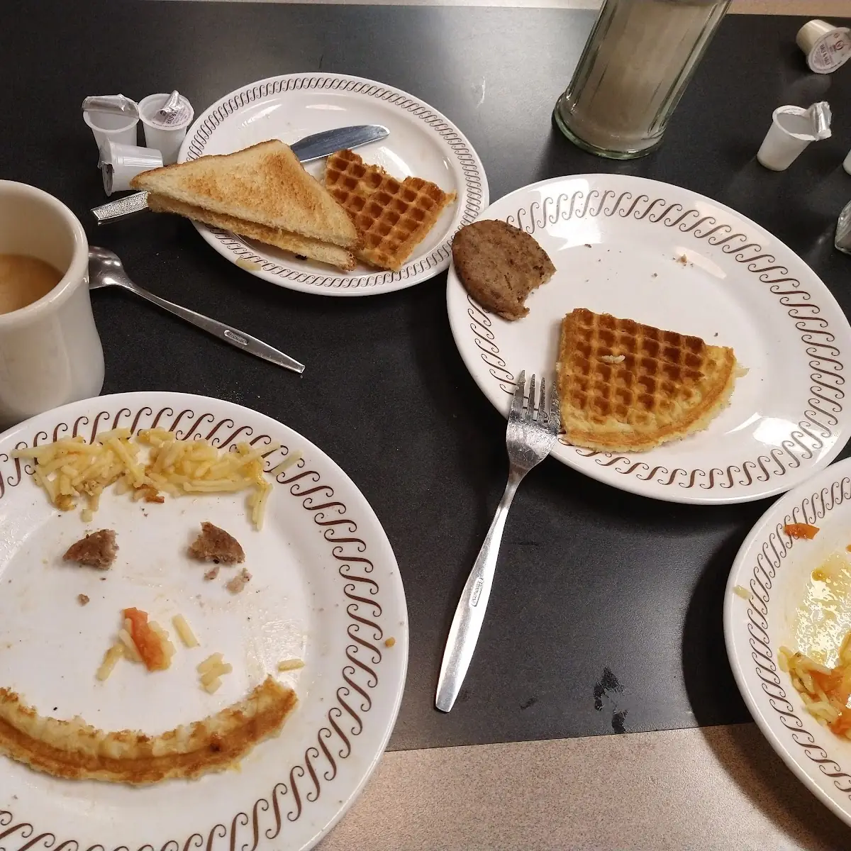 Waffle with Sausage and Two Eggs and Diced Hash Browns