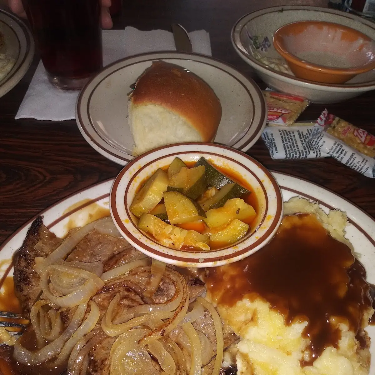 Liver & Onions with Mashed Potatoes and Squash