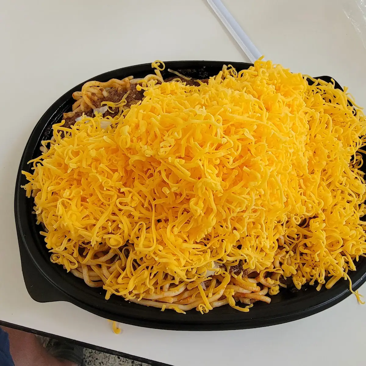Chili Spaghetti and Cheese Coney