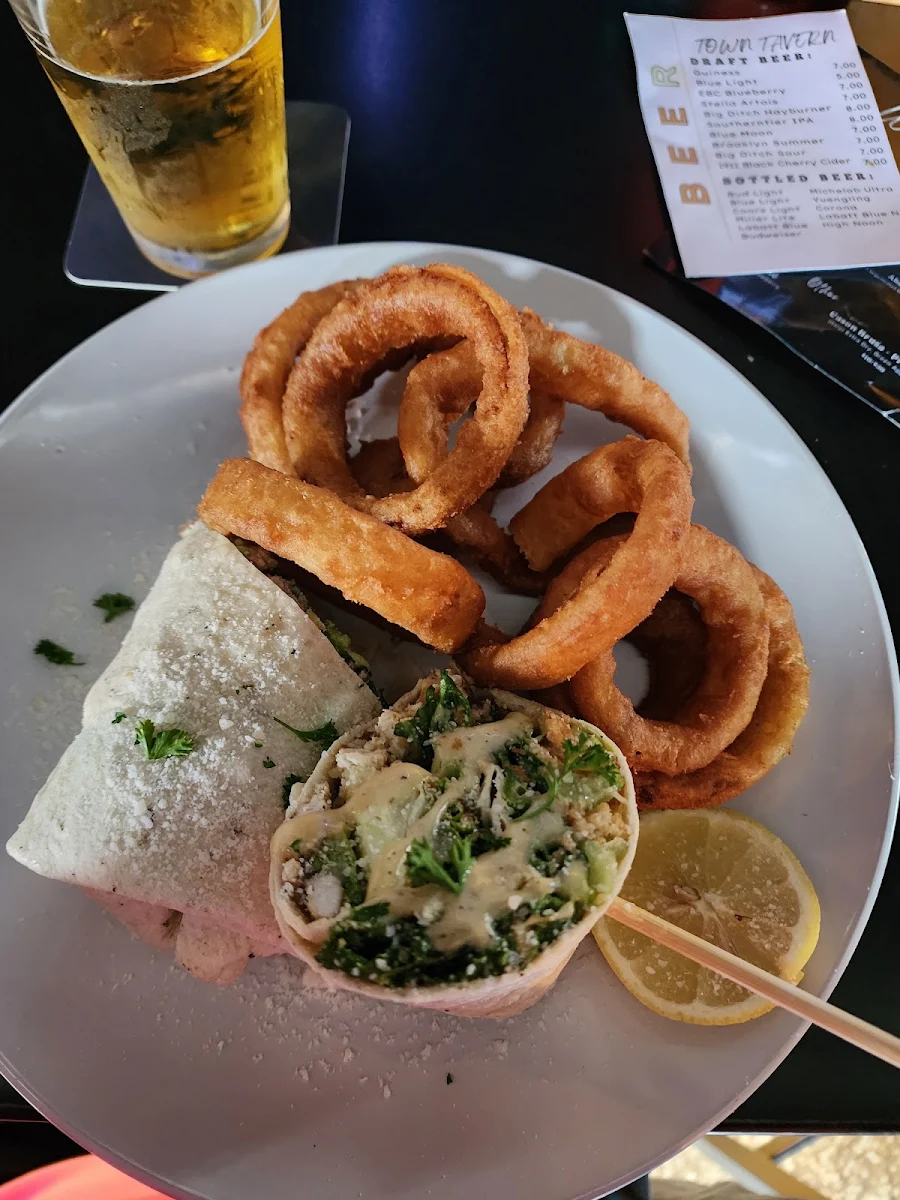 Chicken Caesar Wrap with Onion Rings