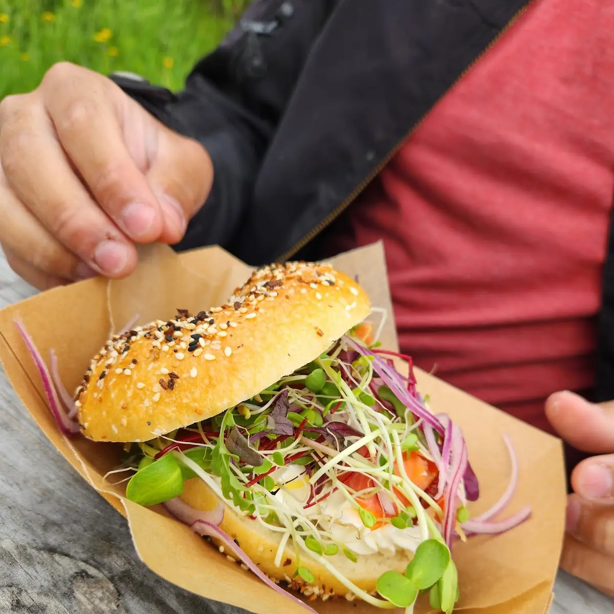 Everything Bagel with Salad Greens