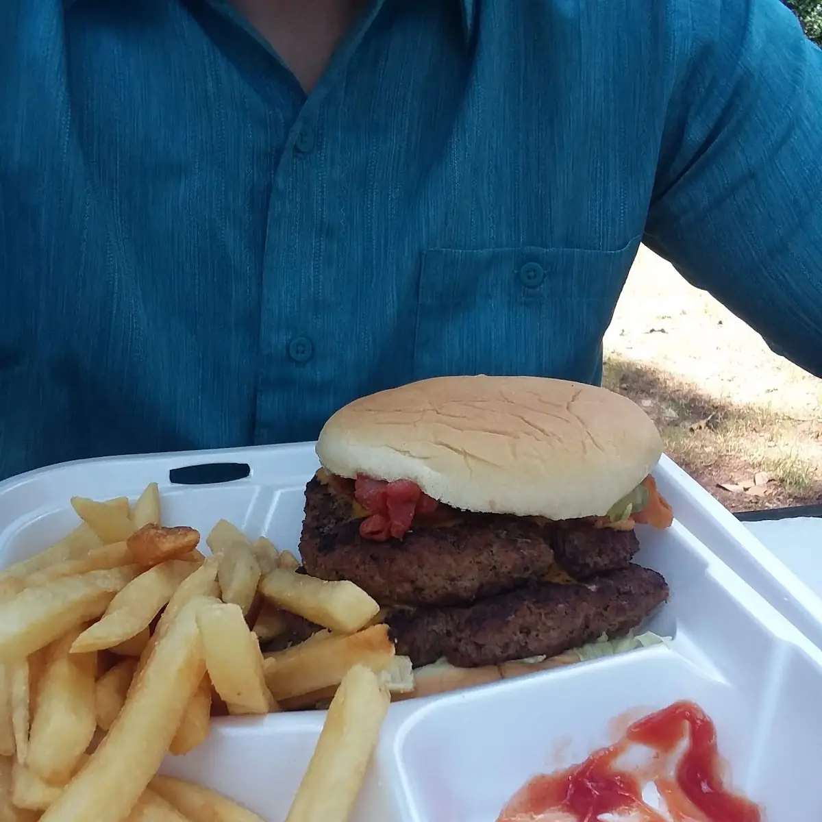 Double Bacon Cheeseburger and Fries