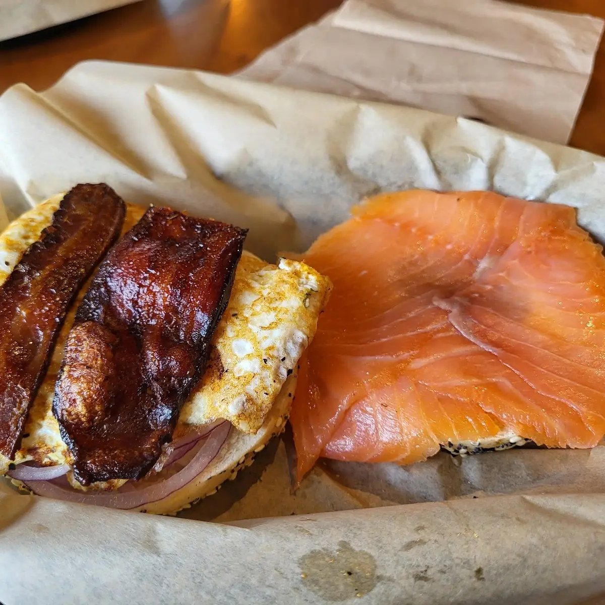 Everything Bagel with Egg Bacon Lox