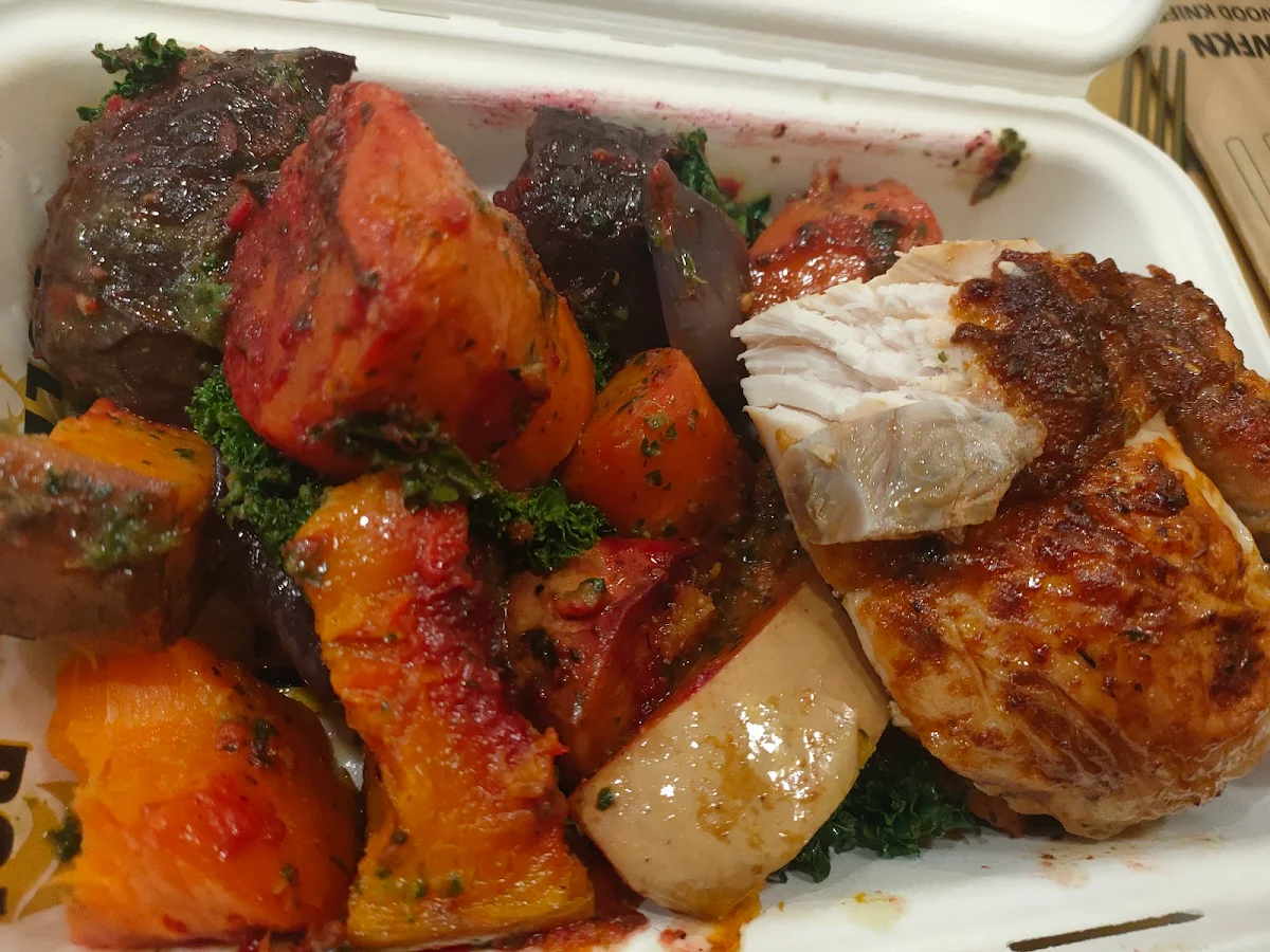 Quarter Chicken and 1 Side Roasted Seasonal Vegetables