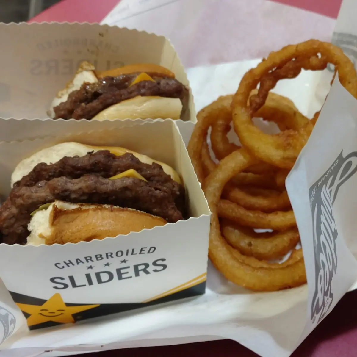 2 Cheeseburger Sliders with Onion Rings