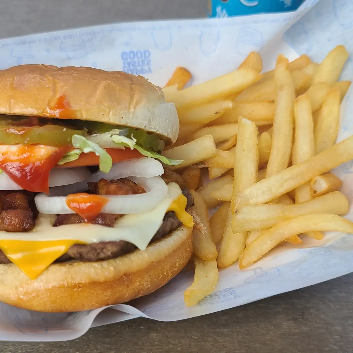 Bacon Burger and Fries