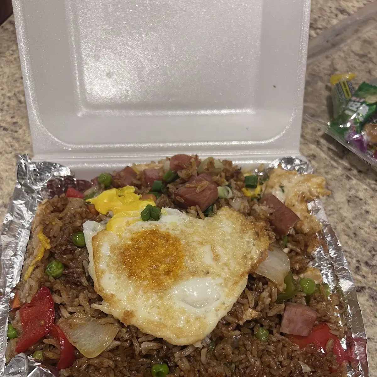 Ham Fried Rice with Fried Egg on Top