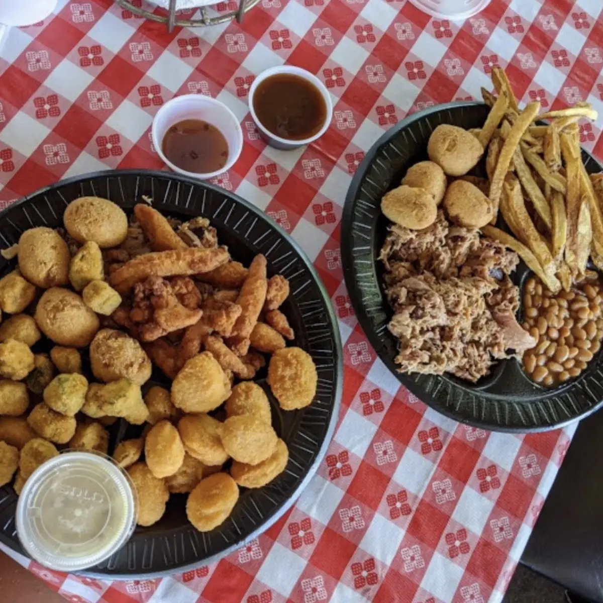 Pulled Pork Fries and Hushpuppies