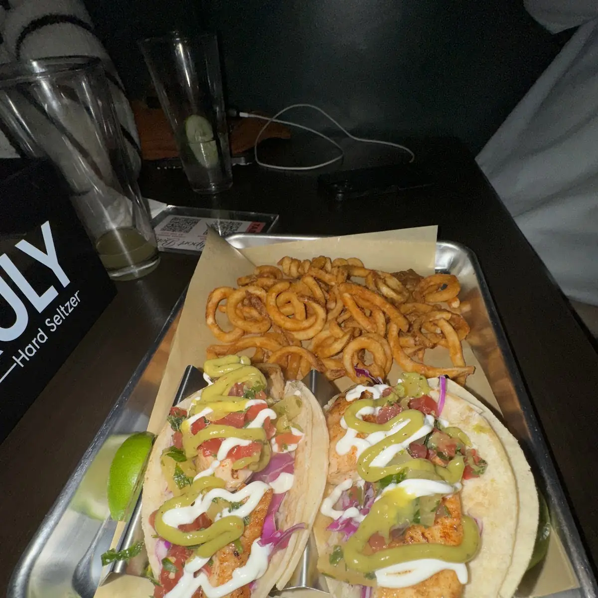 Fish Tacos with Curly Fries