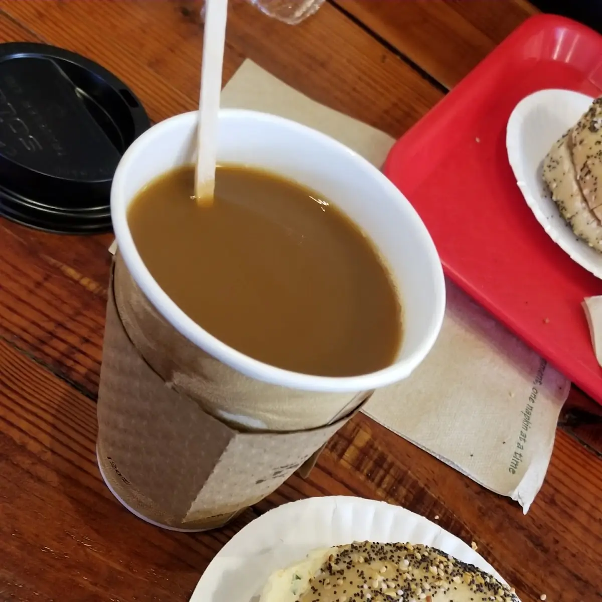 Everything Bagel with Veggie Cream Cheese and Rainforest Coffee