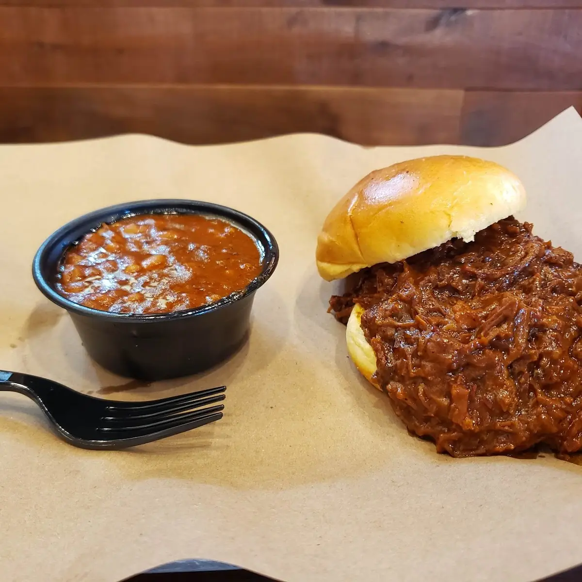 Brisket Sandwich and Baked Beans