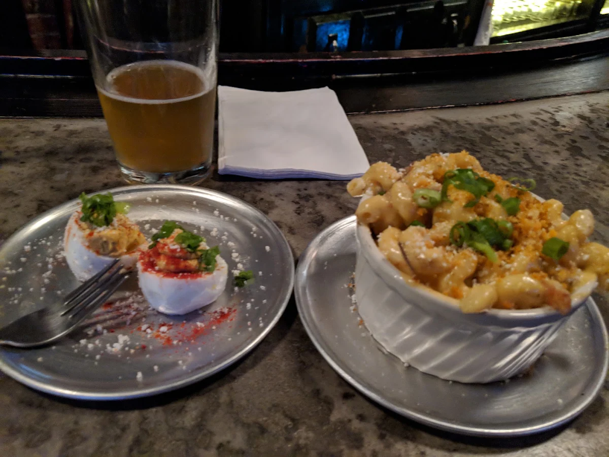 Deviled Eggs and Bacon Mac N Cheese Plates