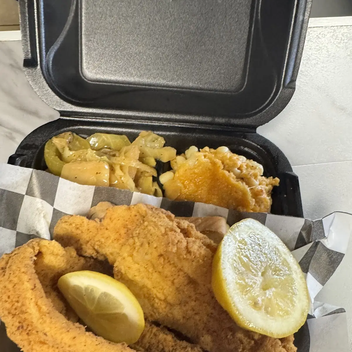 Fried Fish Macaroni and Mashed Potatoes