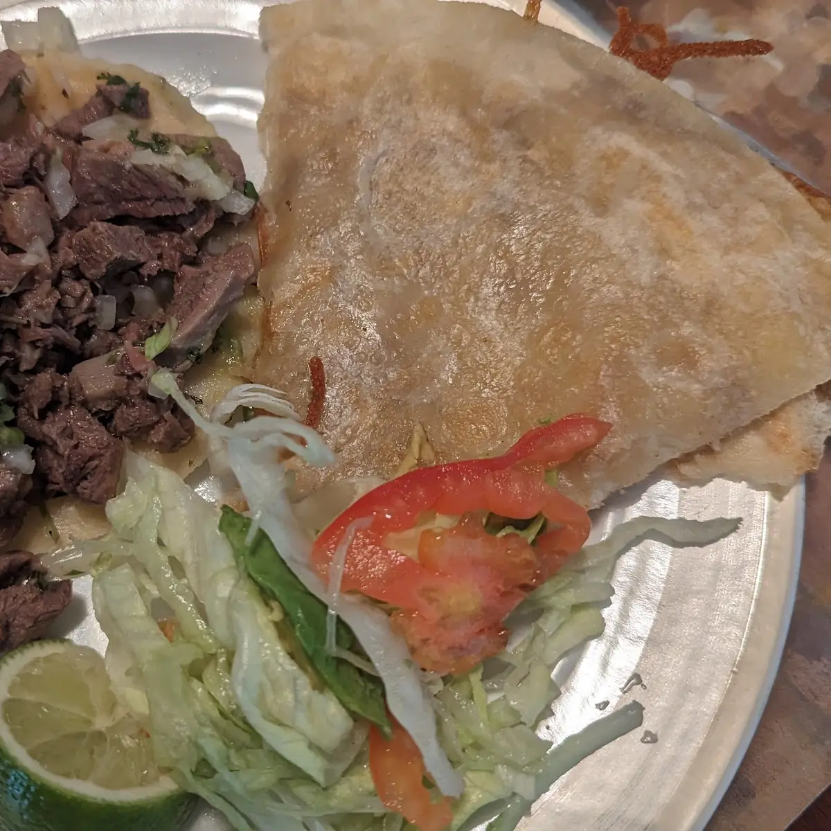 Lengua Taco and Quesadilla with Meat