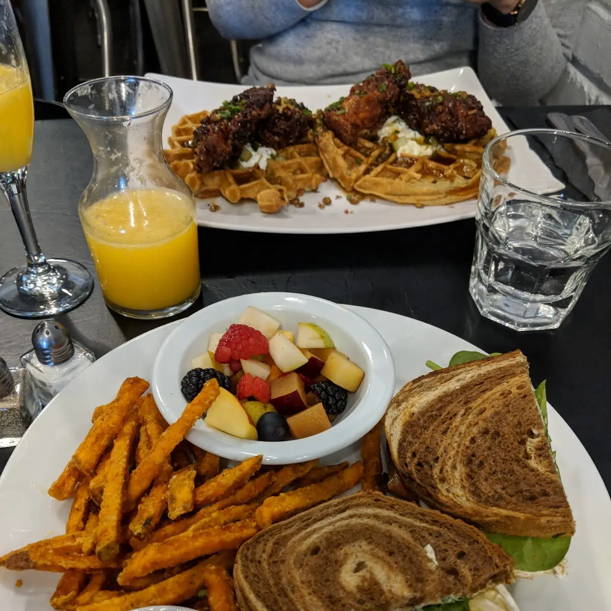 Chicken and Waffles and Salmon Sandwich
