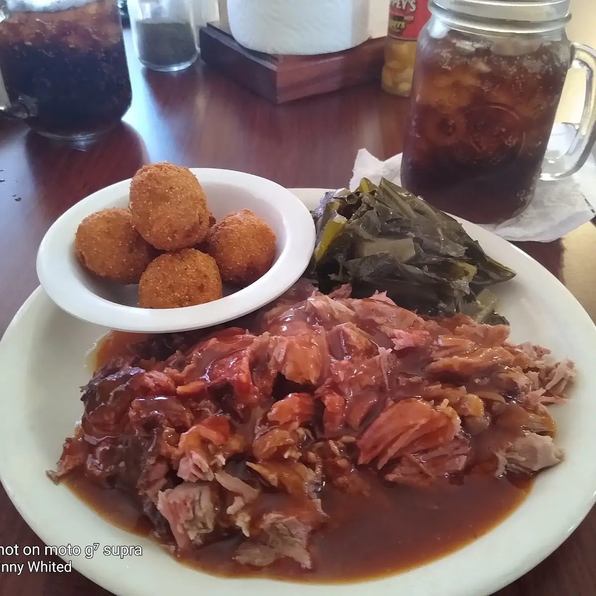 Pulled Pork Collard Greens and Hush Puppies
