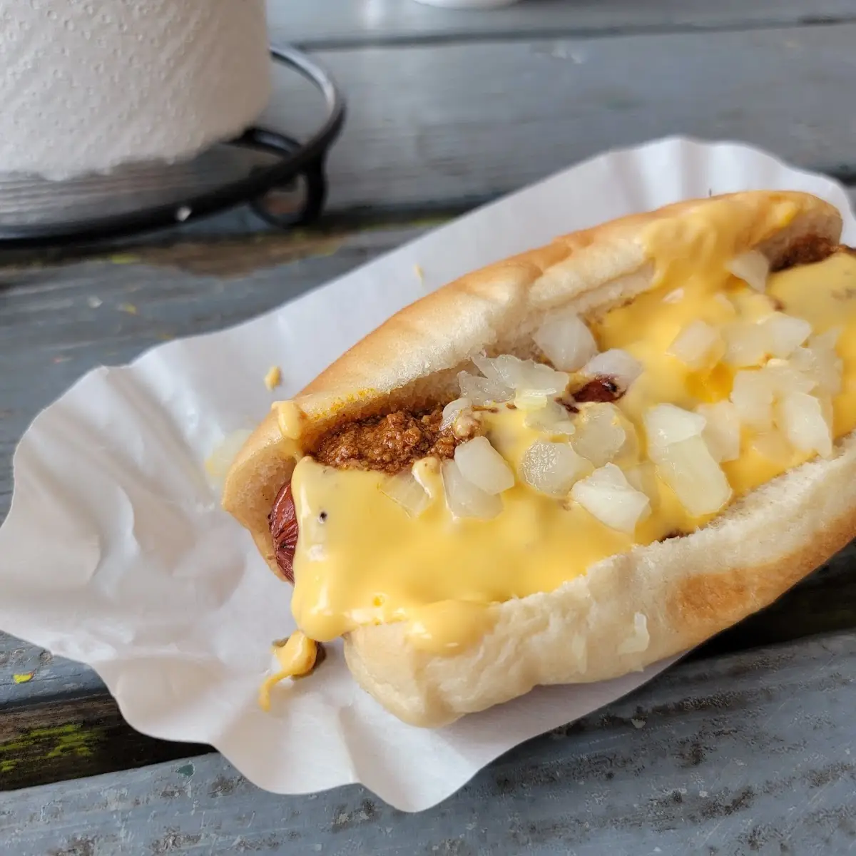 Chili Dog with Cheese and Onion