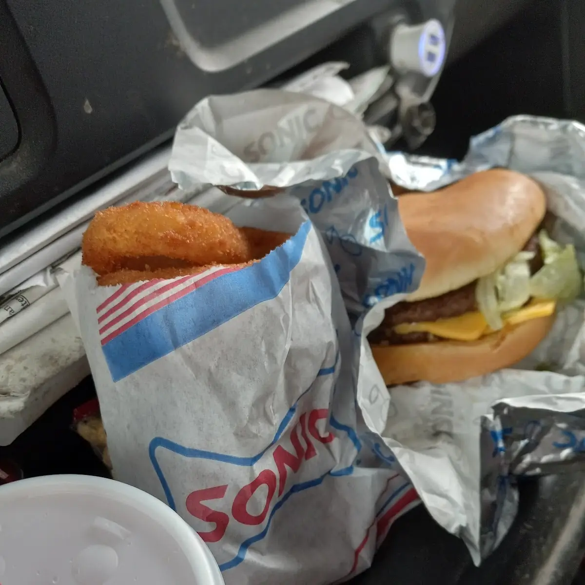 Onion Ring and Super Sonic Jalapeño Cheese Burger