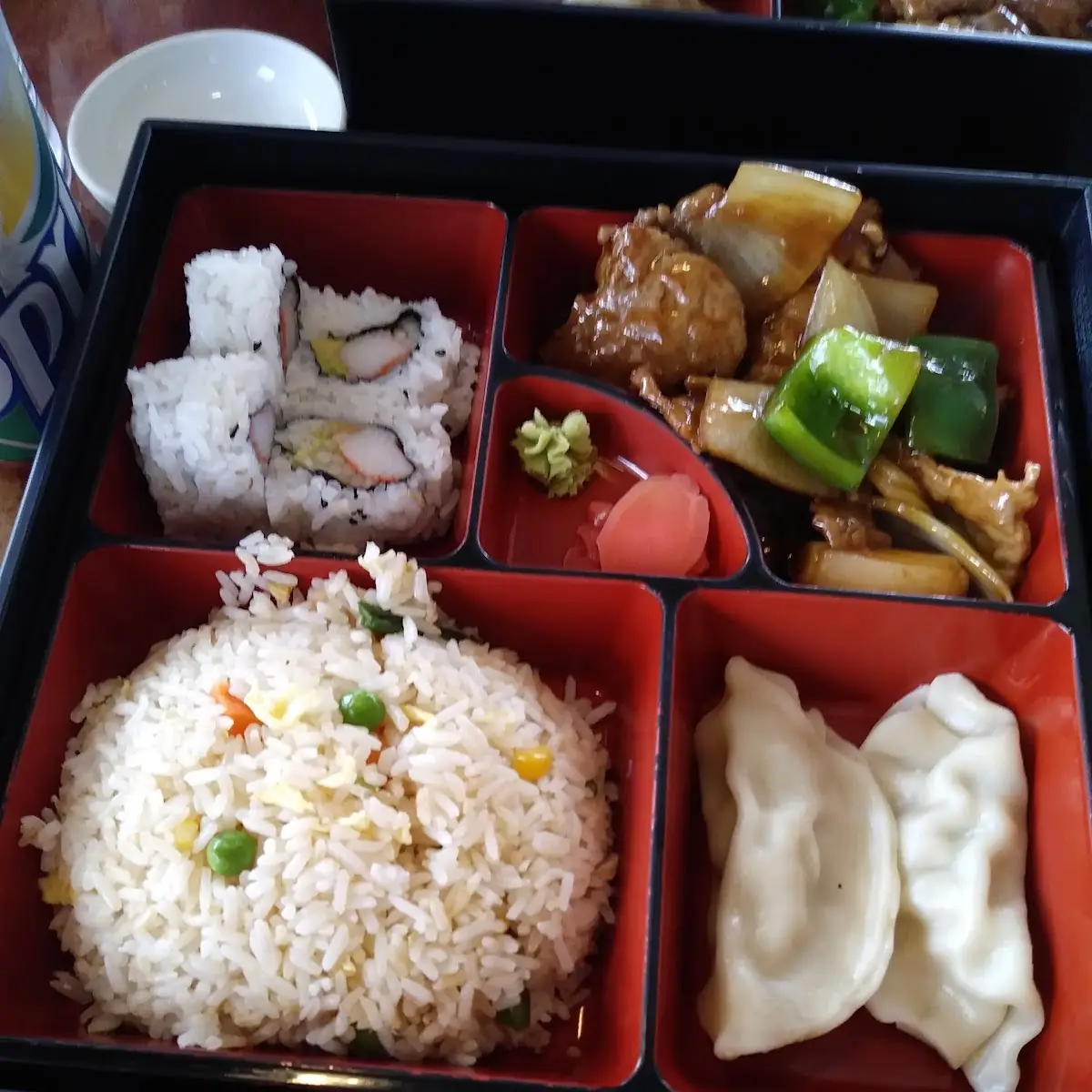 Bento Box California Roll Pepper Steak Fried Rice
