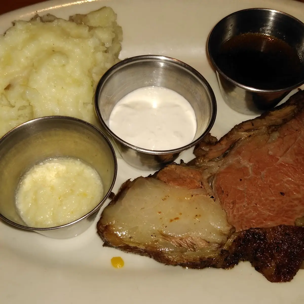 Prime Rib with Mashed Potatoes and Creamed Spinach