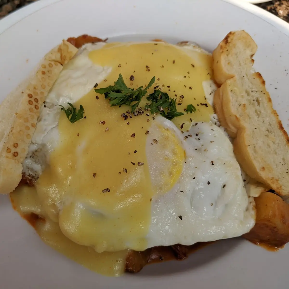 Corned Beef Hash with Eggs over Medium