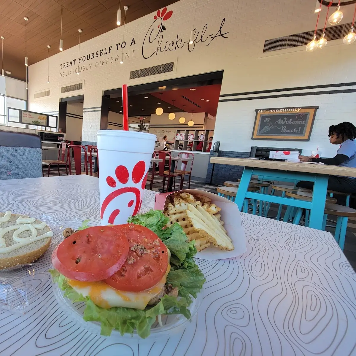 Grill Chicken Sandwich with Waffle Fries and Lemonade