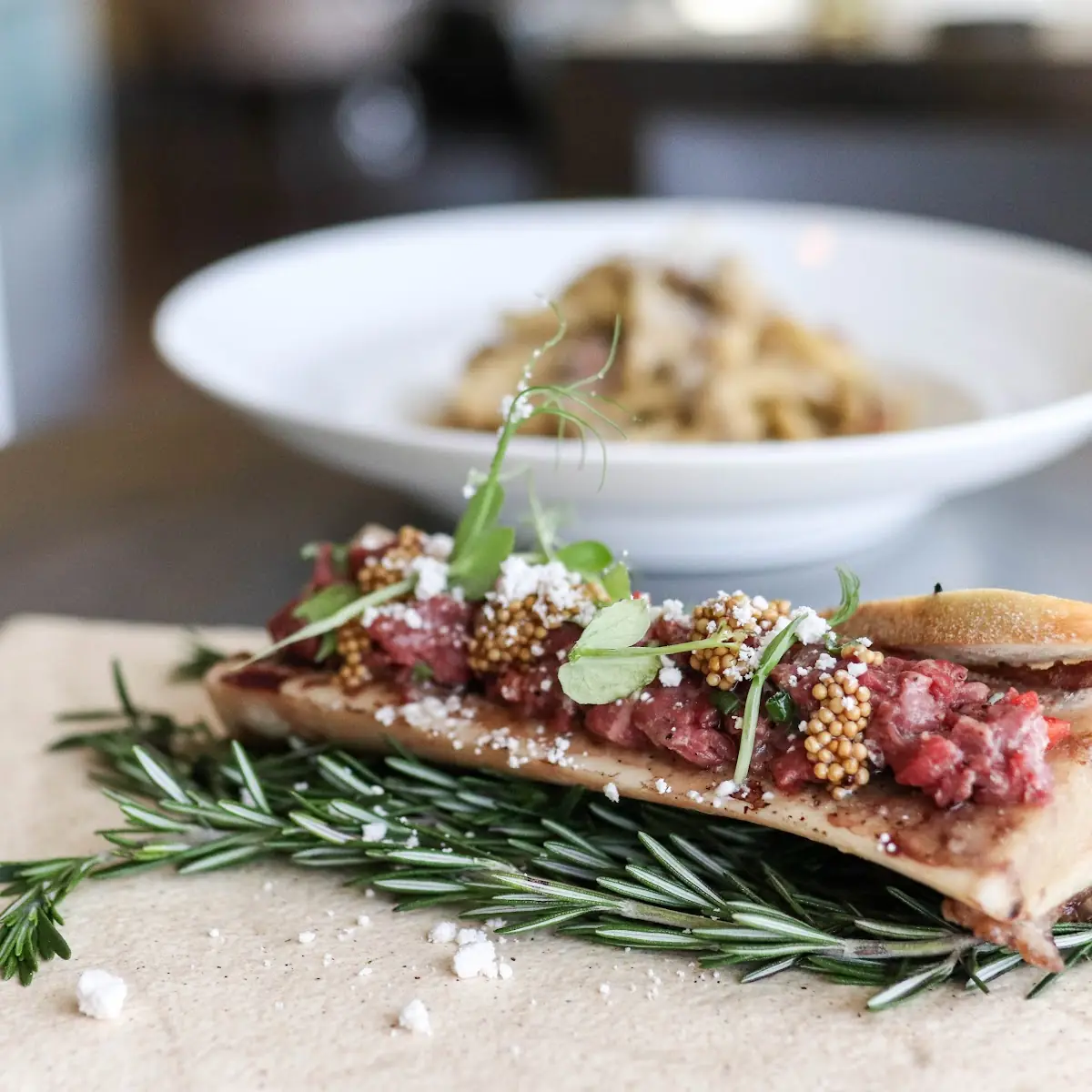 Roasted Bone Marrow Almond Pesto Gremolata