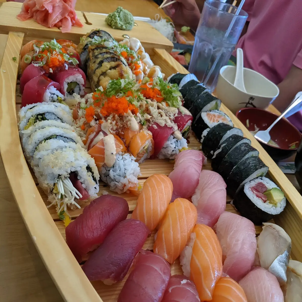 Five Different Sushi Rolls and Sashimi