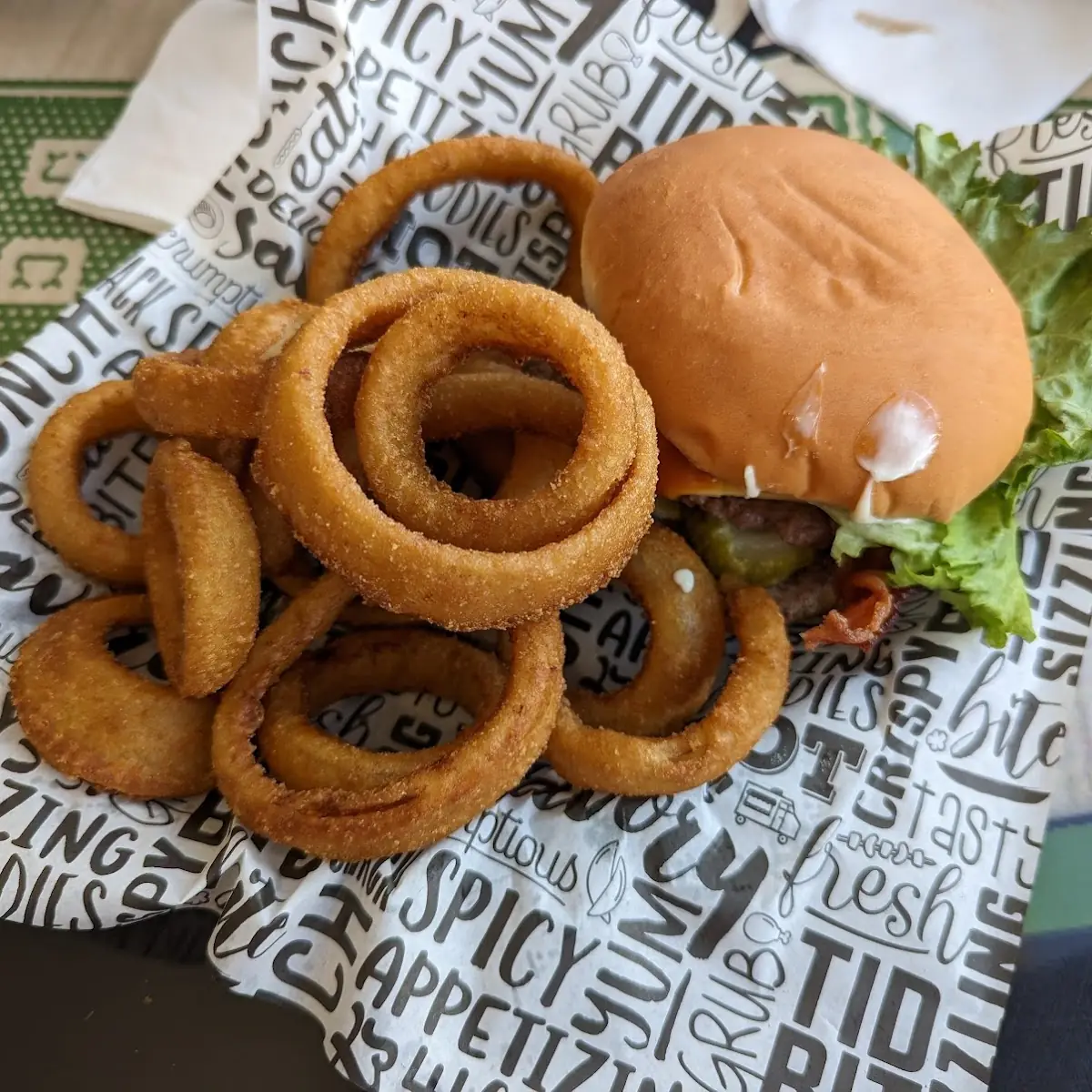 Bunker Burger with Onion Rings