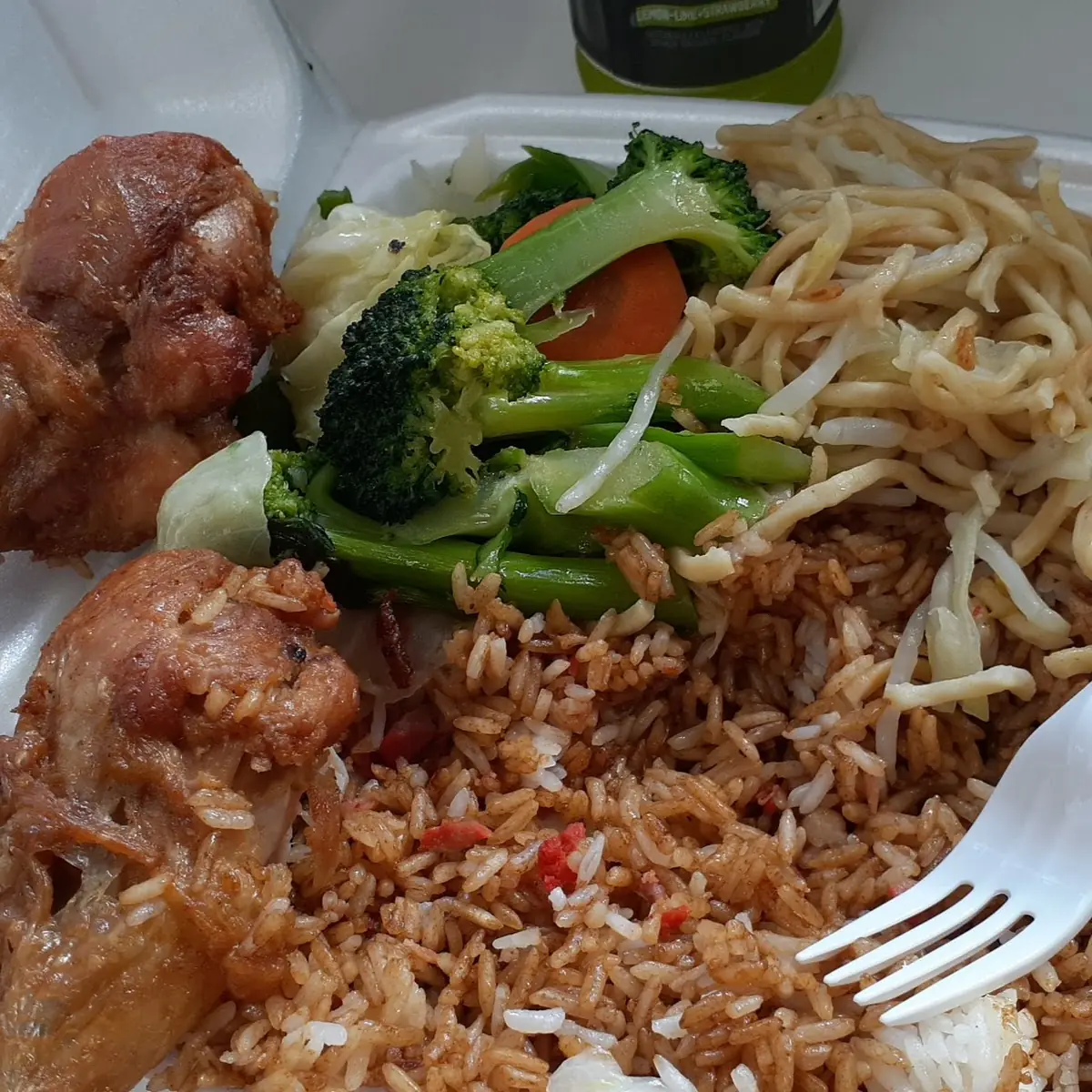Fried Rice Noodles Fried Chicken and Vegetables
