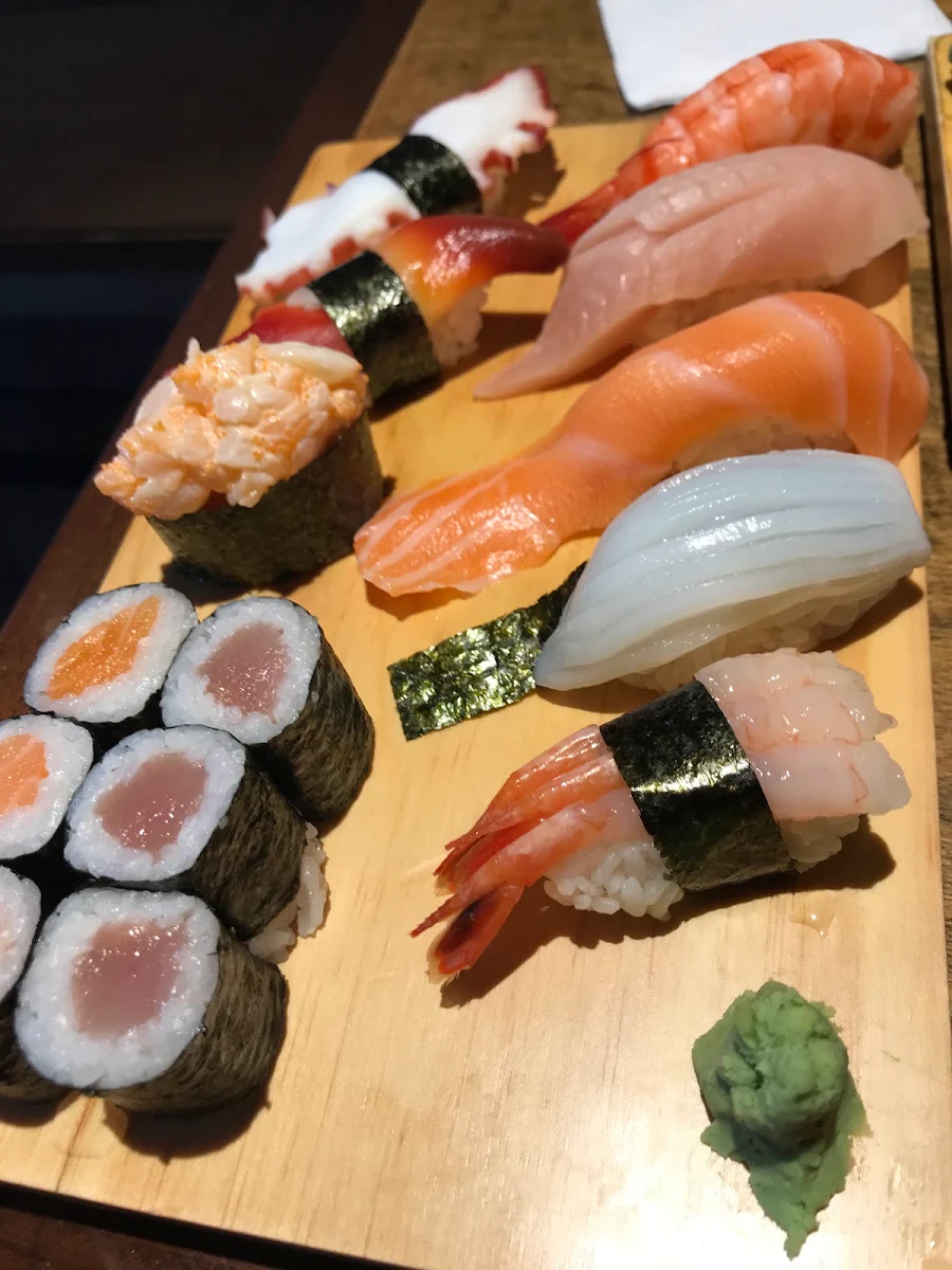 Salmon Chopped Scallop Toro and Tobiko Nigiri, Sushi & Roll