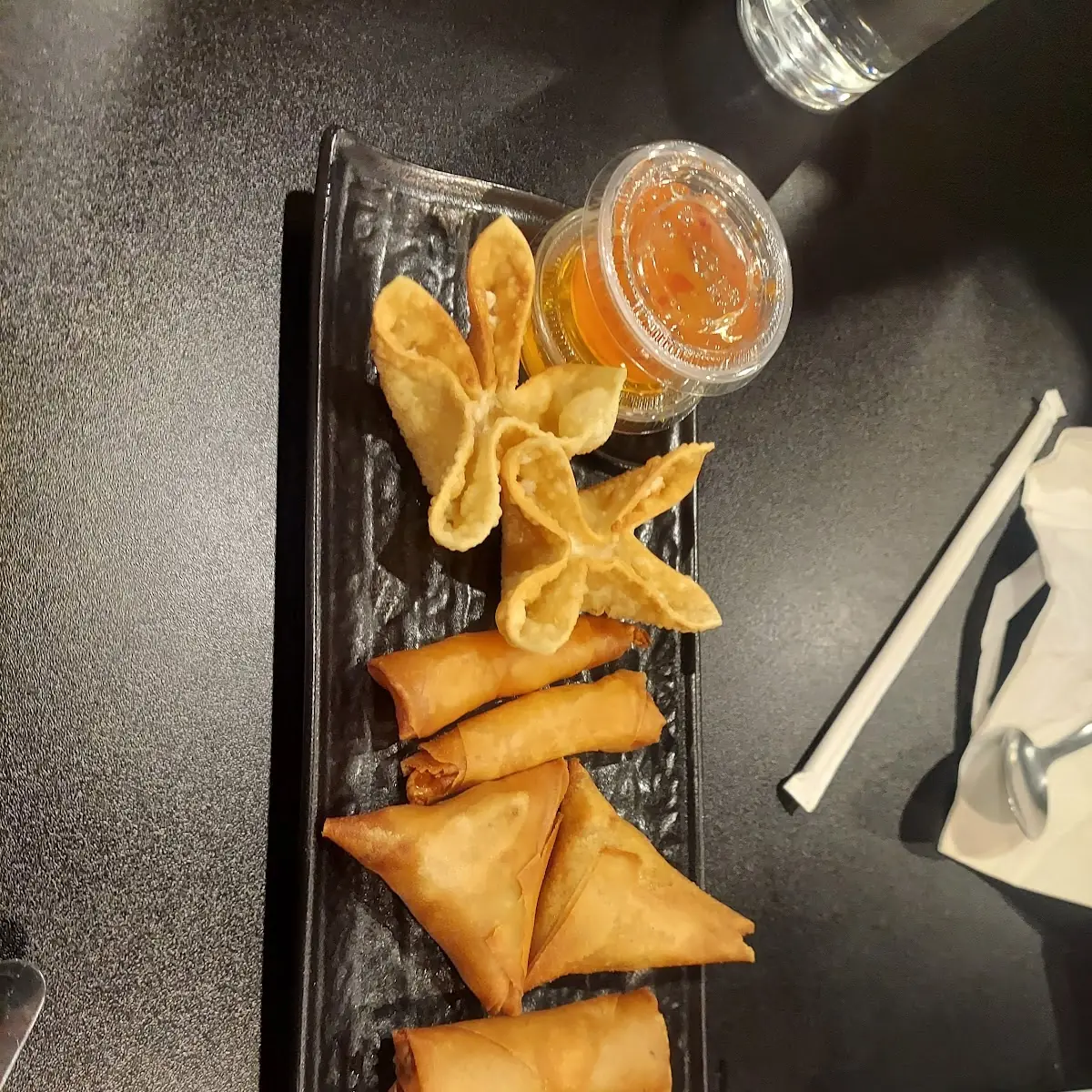 Fried Dumplings Sampler Platter and Order of Egg Rolls