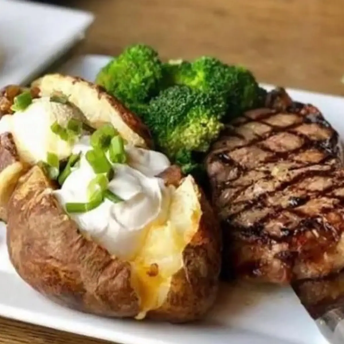 Steak Dinner with Baked Potato and Broccoli