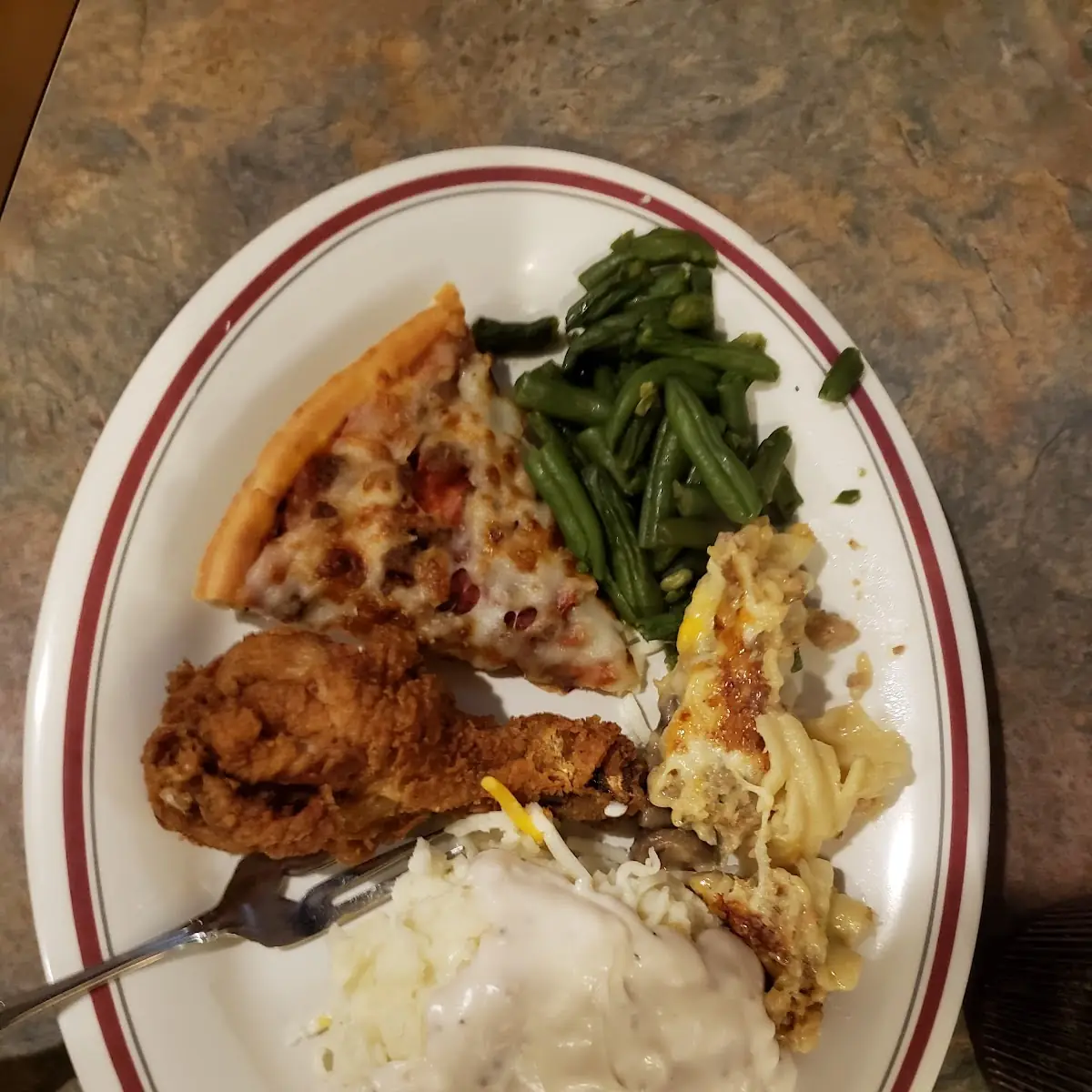 Fried Chicken Mashed Potatoes and Pizza