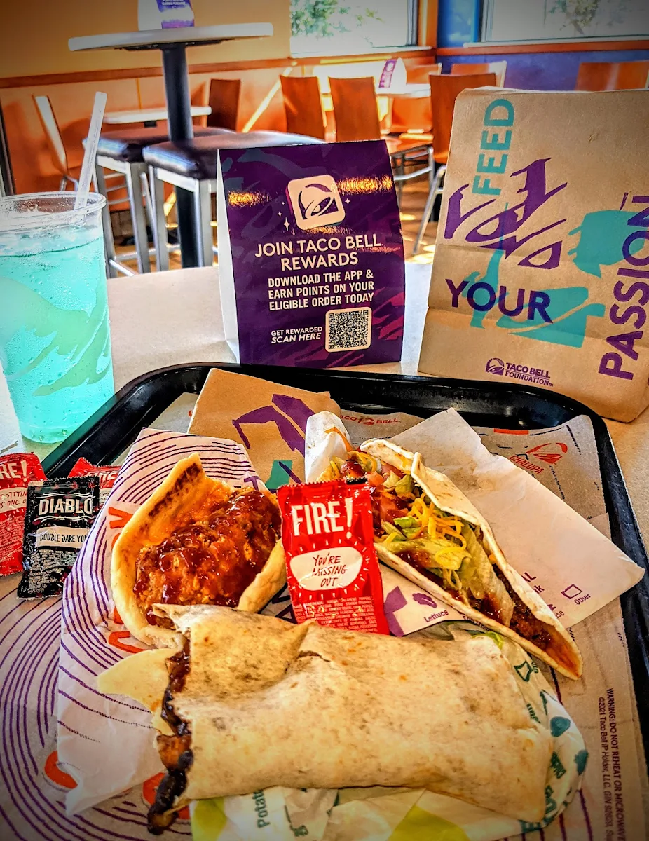 Crispy Chicken Sandwich Black Bean Burrito and Supreme Soft Taco