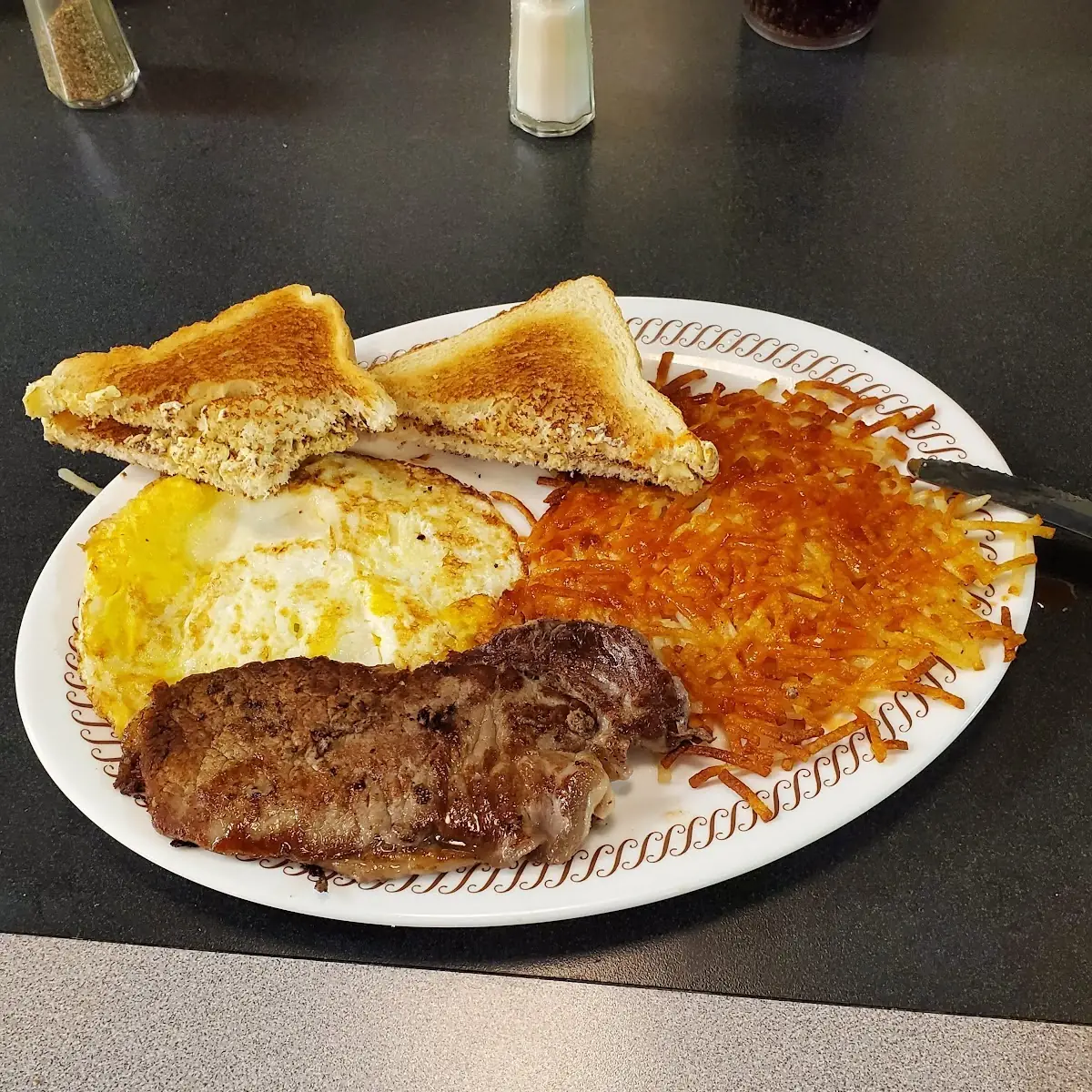Steak and Eggs and Toast Hash Browns