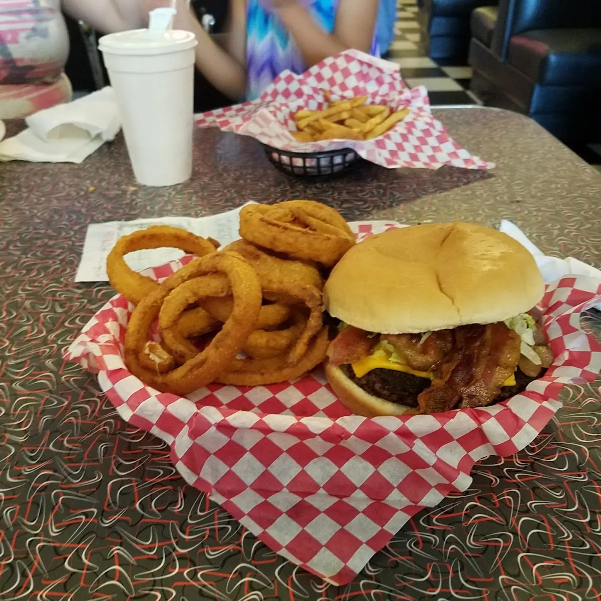 Cheese Fries and Bacon Cheeseburger