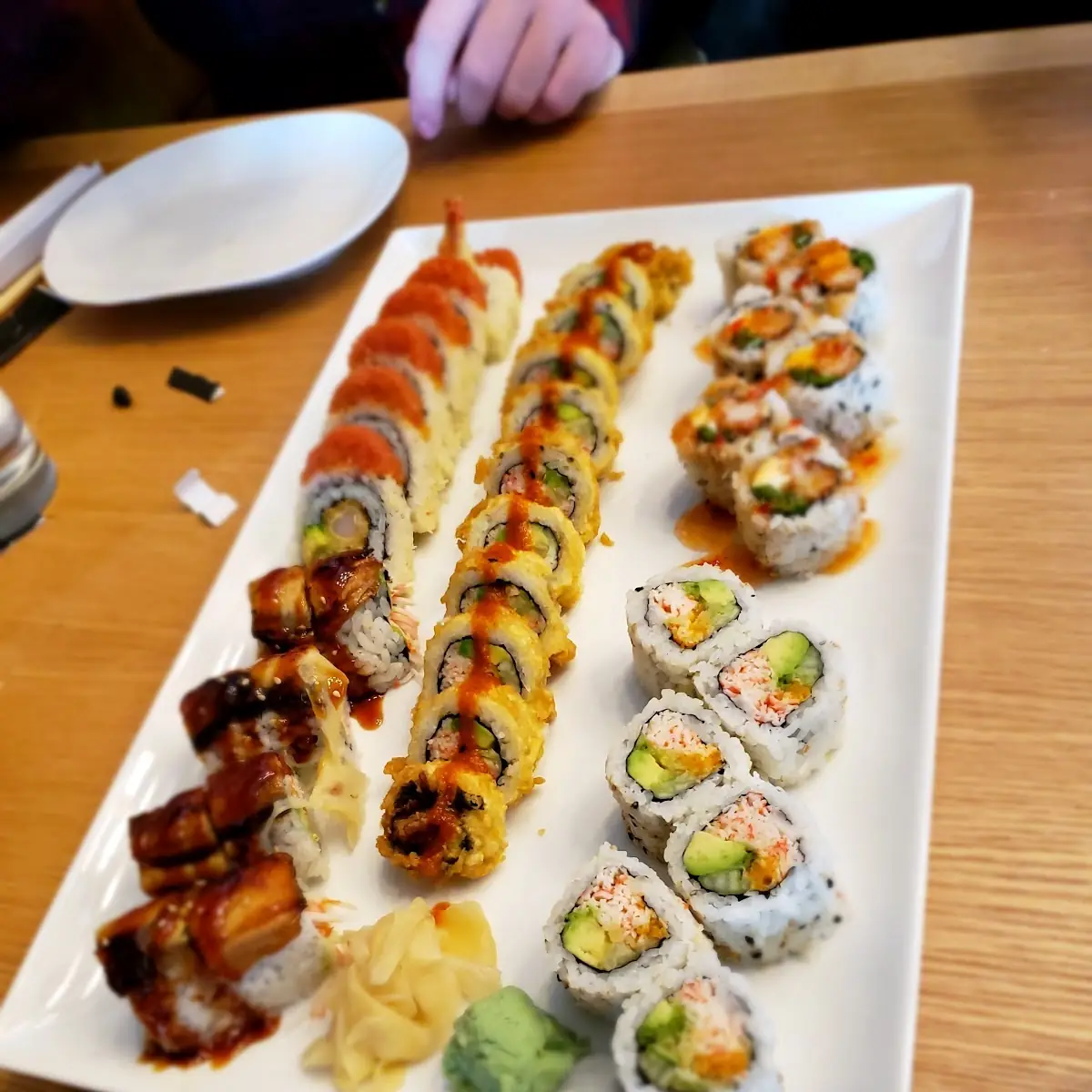 Sushi Rolls with Eel Sauce and Wasabi