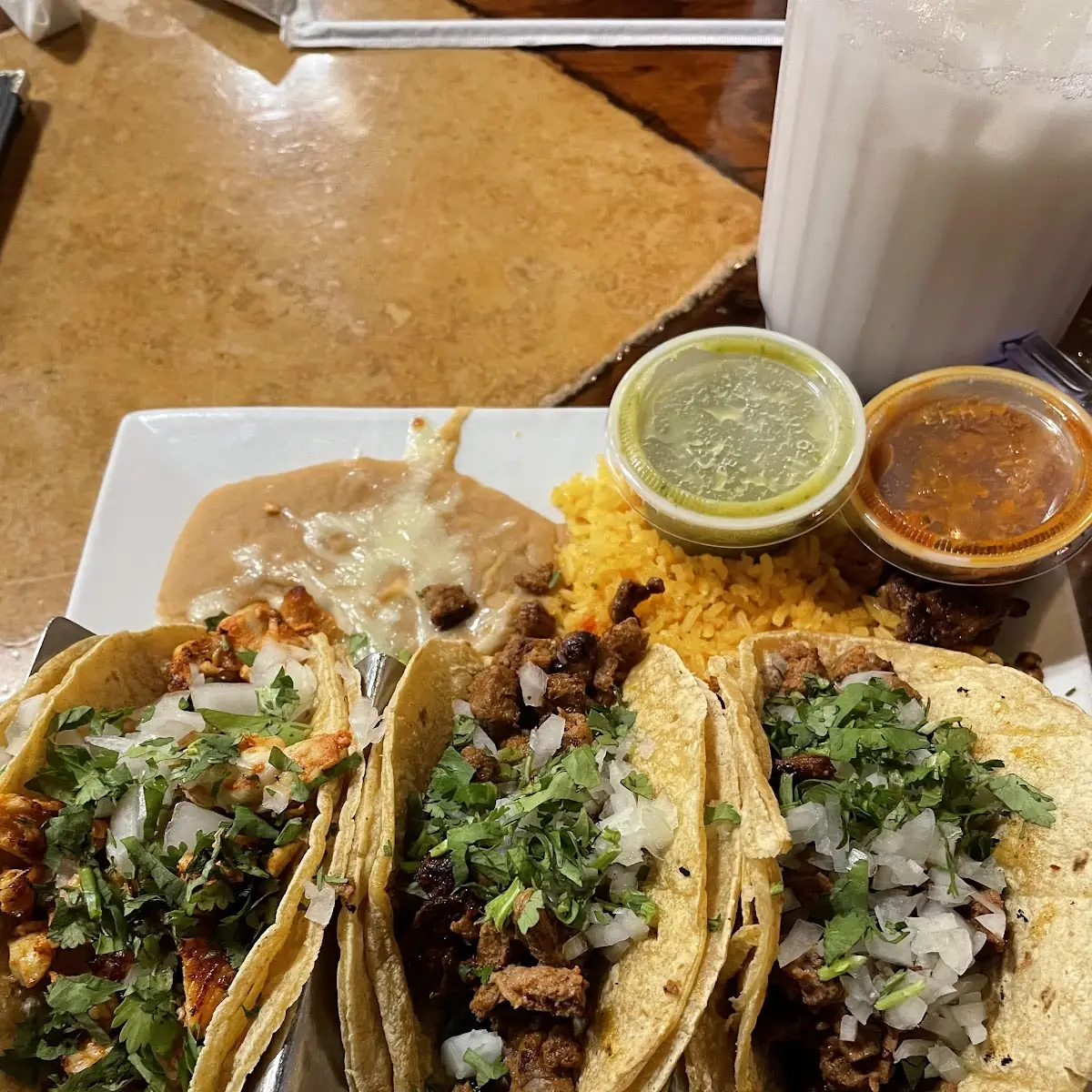 Tacos Rice and Refried Beans