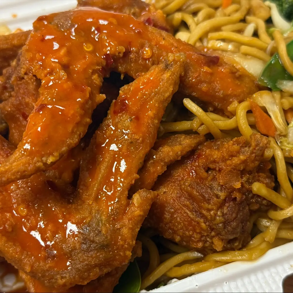 Hot Wings with Lo Mein