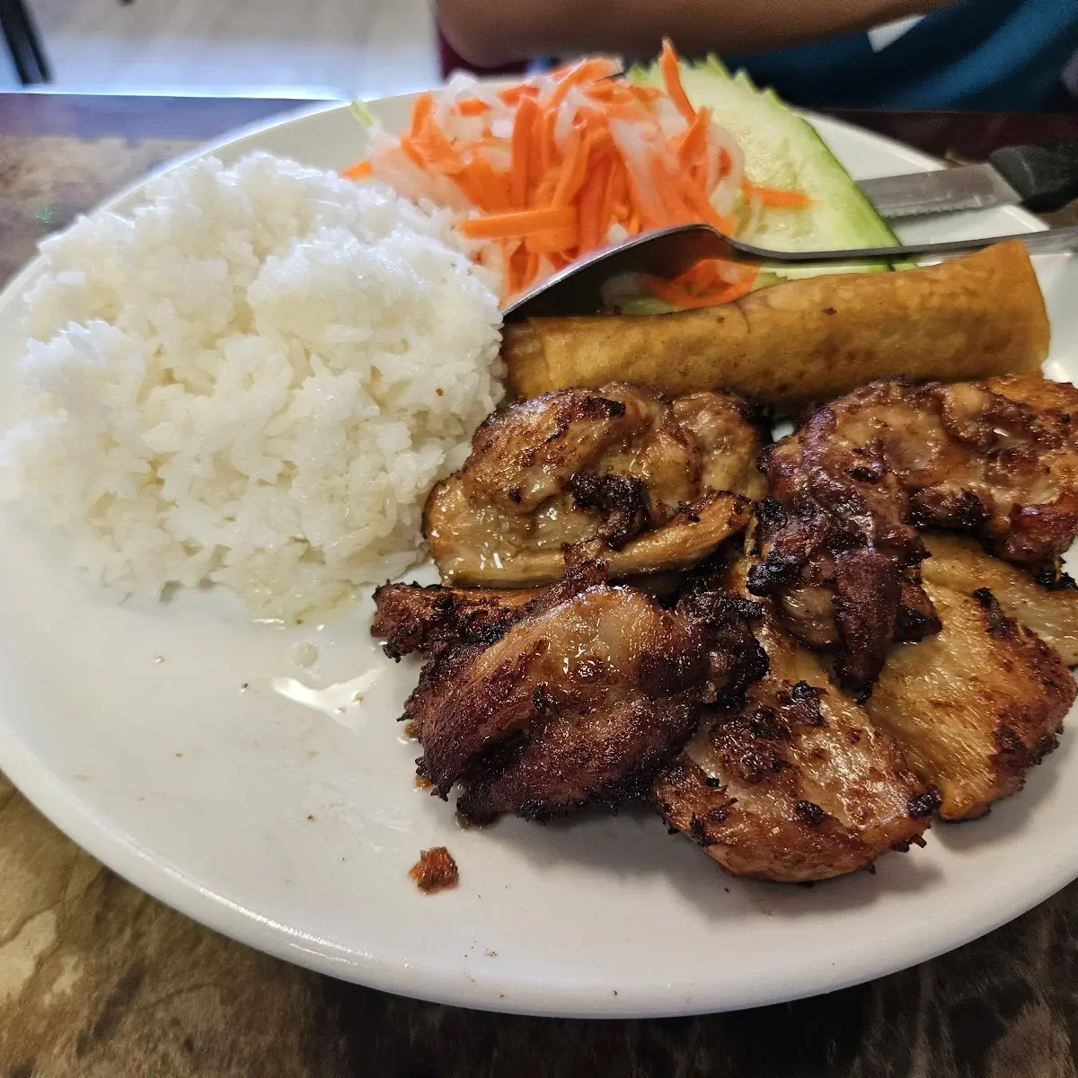Steamed Rice with Grilled Pork Chop & Eggroll