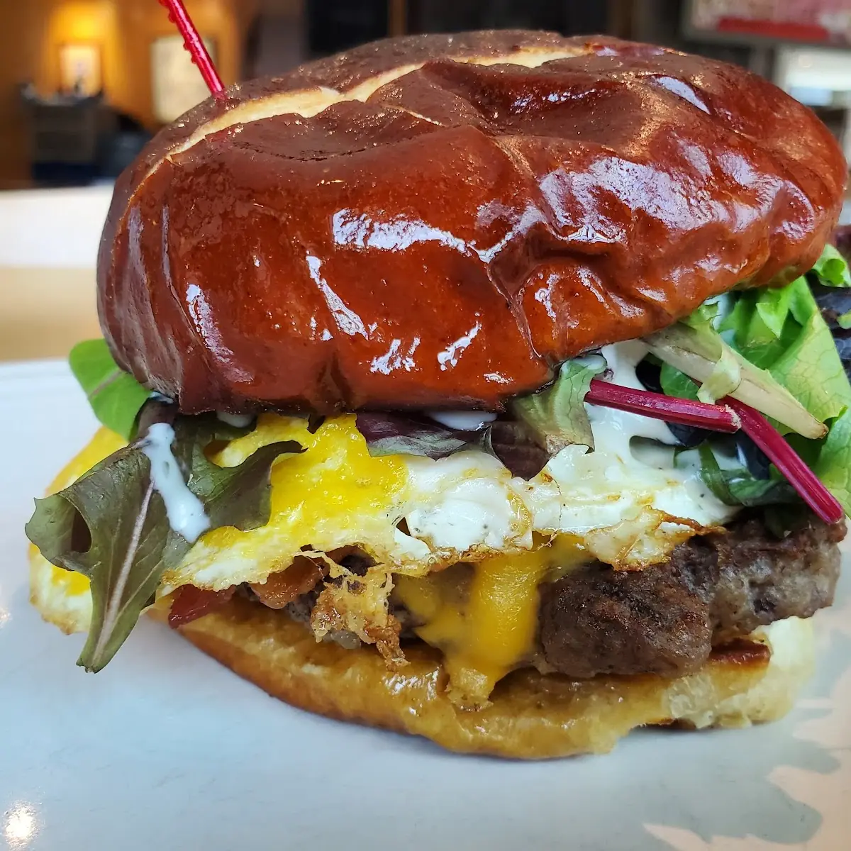 The Joe Burger on Toasted Pretzel Roll