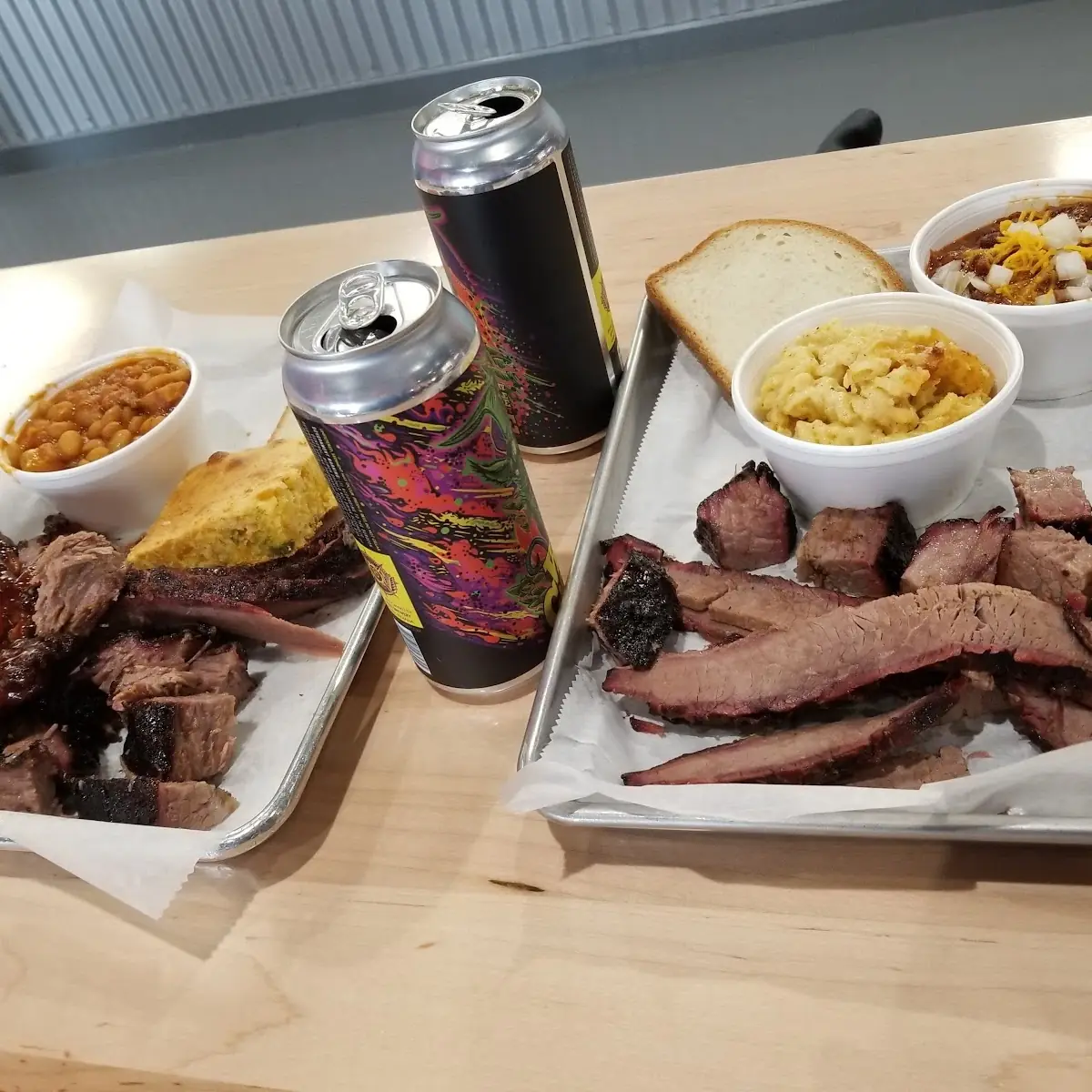 Chicken with Brisket Mac Cheese and Jalapeño Cornbread