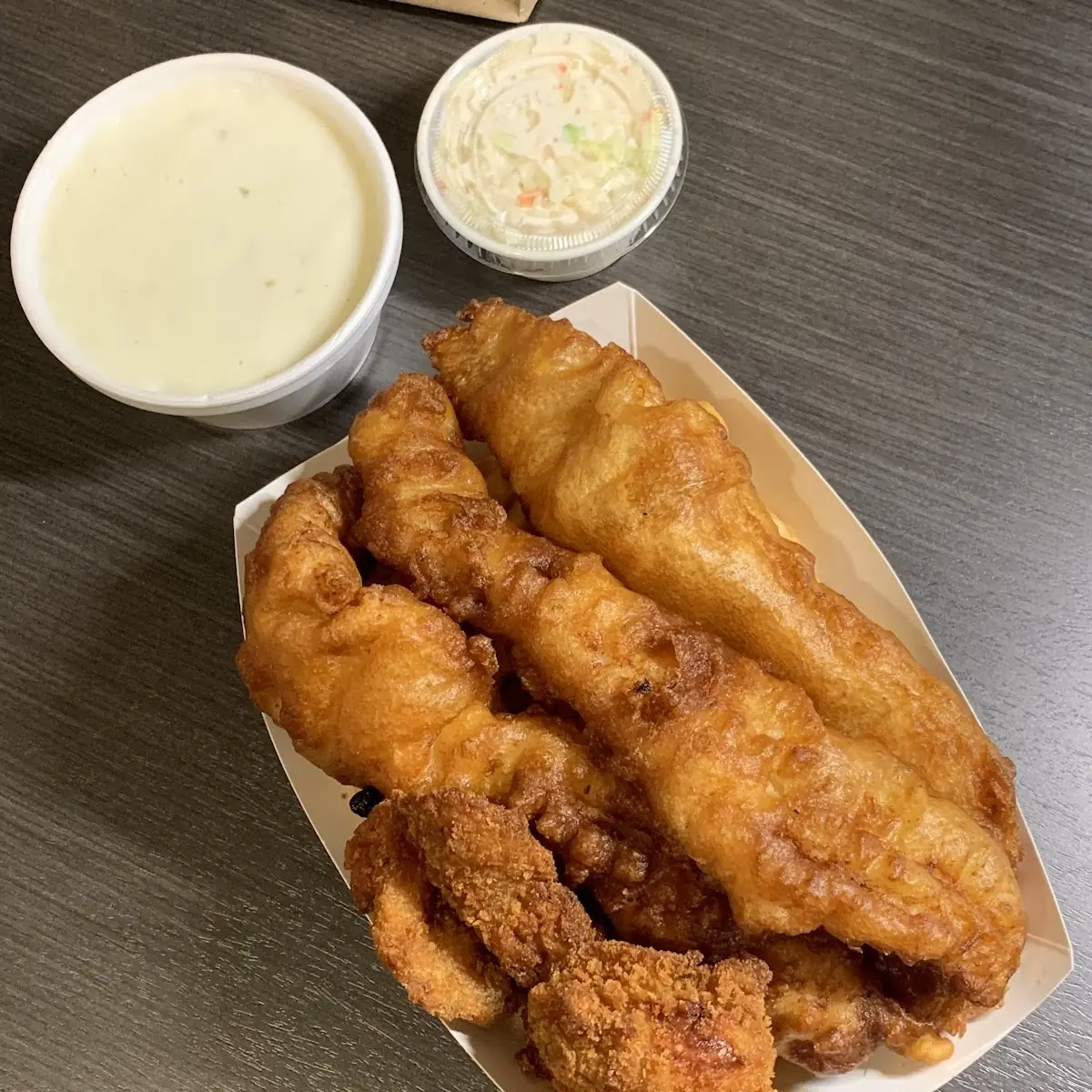 Fish and Chips with Fried Oysters and Clam Chowder