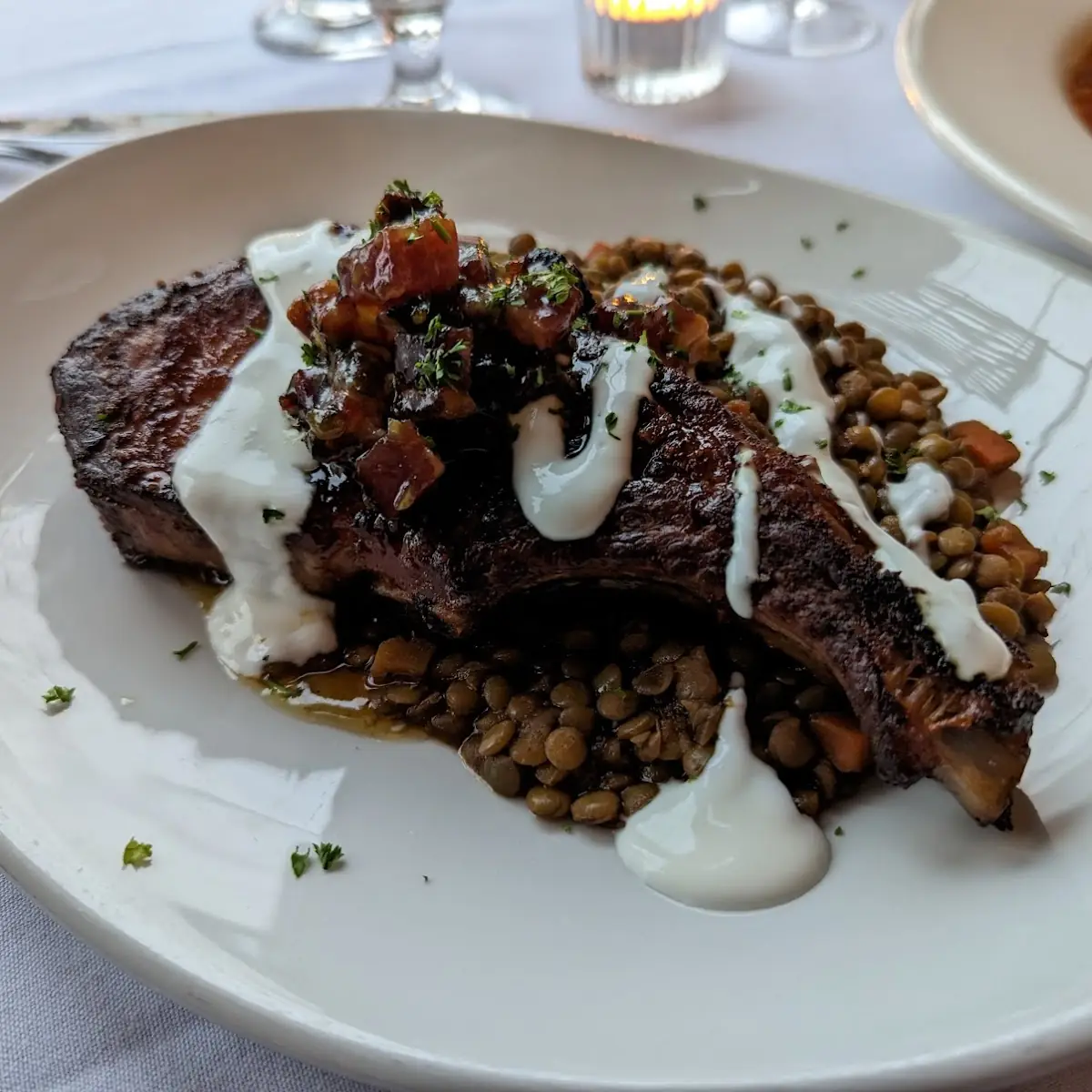 Smoked Pork Chop with Lentils